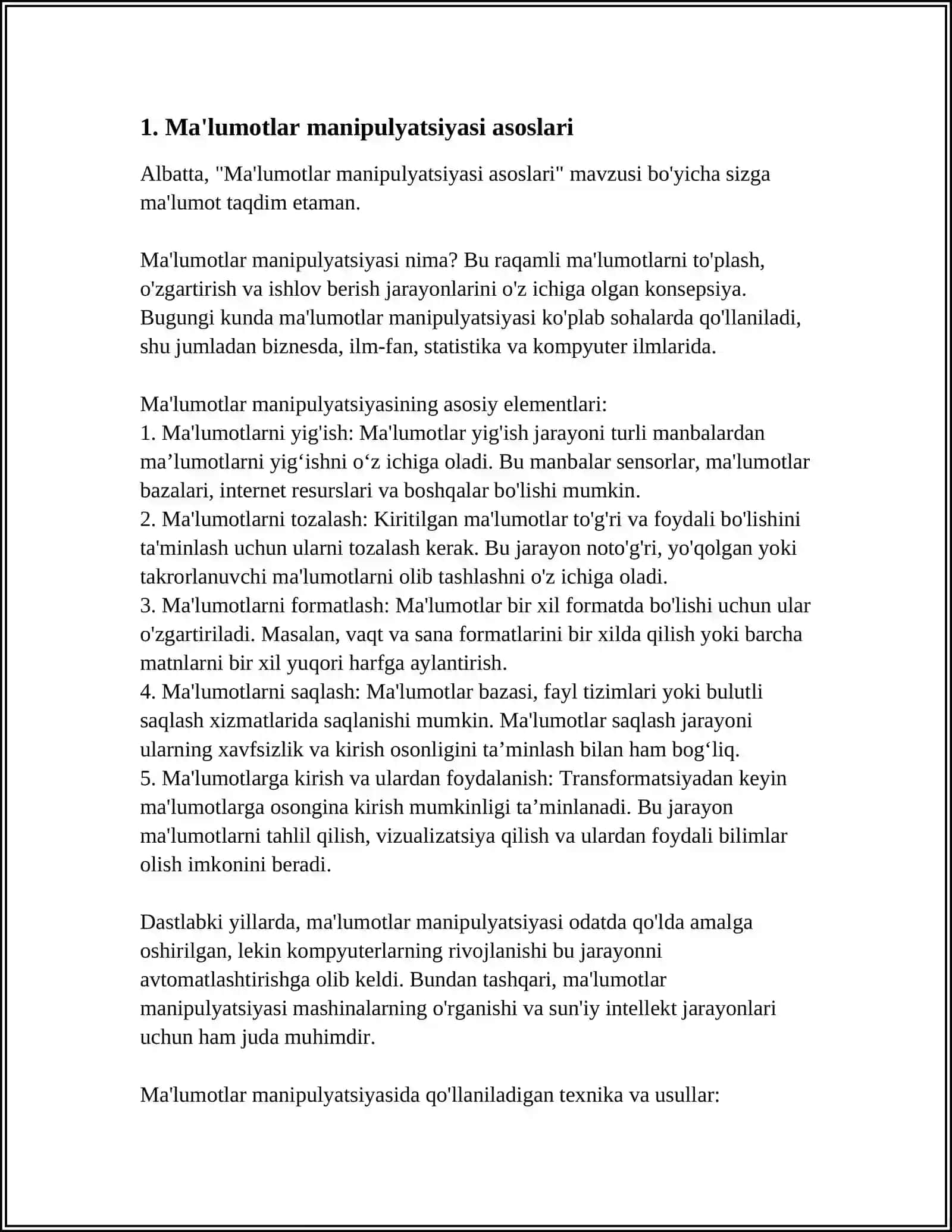 MA'LUMOTLAR MANIPULYASIYA QILISHDA ODDIY SO'ROVLAR YARATISH MAVZUSIDA REFERAT 3
