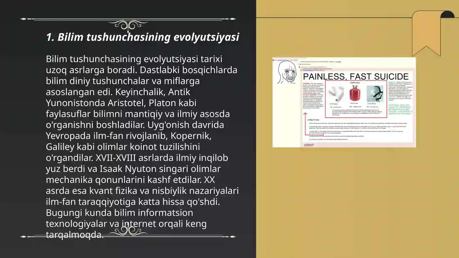 Tadqiqotlar usulida TURLI OLIMLARNING TUSHUNCHALAR HAQIDAGI FIKRLARINI SOLISHTIRING BILIM, KOGNITIV JARAYON, ILMIY TADQIQOT. ULARNING QARASHLARI O'RTASIDA QANDAY O'XSHASHLIK VA FARQ BORmi? 3