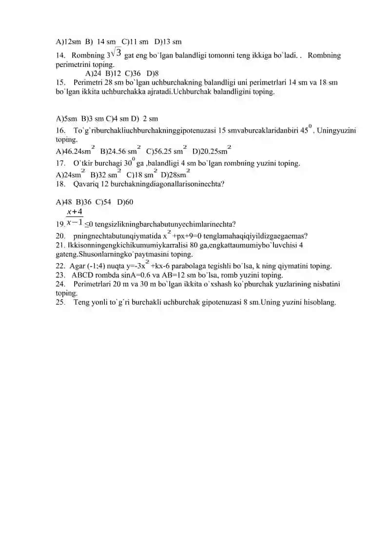 Matematikadan Olimpiada savollari 3