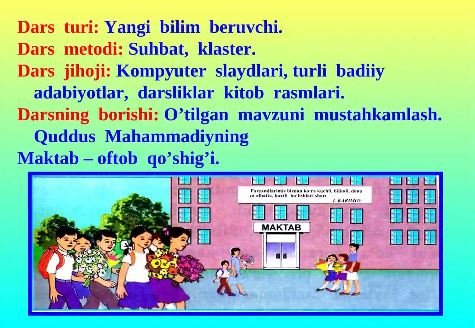 Boshlang’ich ta’lim fani 1 – sinf o’qish fanidan 1 soatlik 3