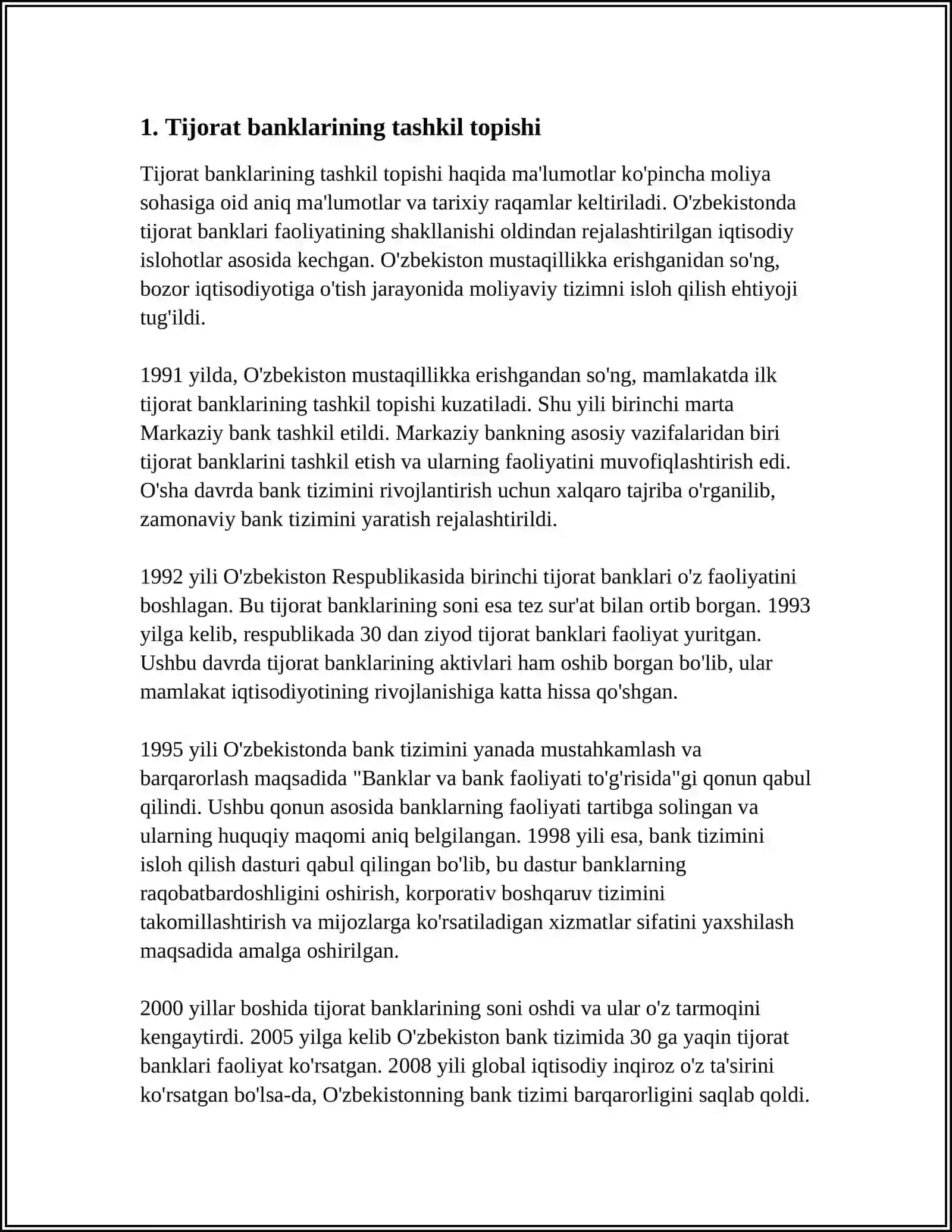TIJORAT BANKINING TASHKILOY TUZILISHI VA TARKIBIY TUZILMALARI, MAQSADI VA VAZIFALARI 3