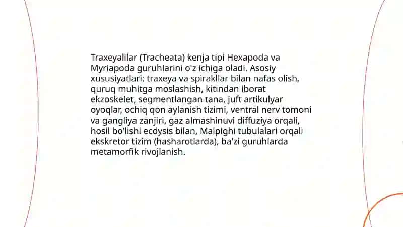 Traxeyalilar (Tracheata) kenja tipining umumiy tasnifi va xususiyatlari 3
