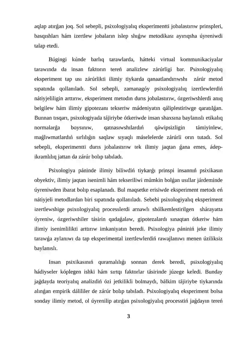 PSIXOLOGIYALIQ EKSPERIMENTTIŃ TIYKARLARI 3