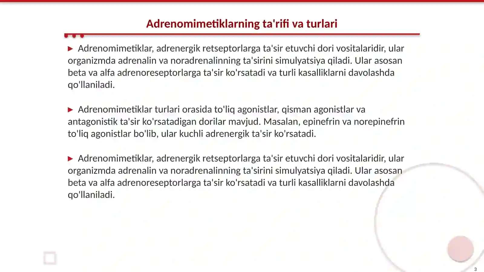 Adrenomimetiklar.Adrenoblokatorlar va simpotoliklar 3