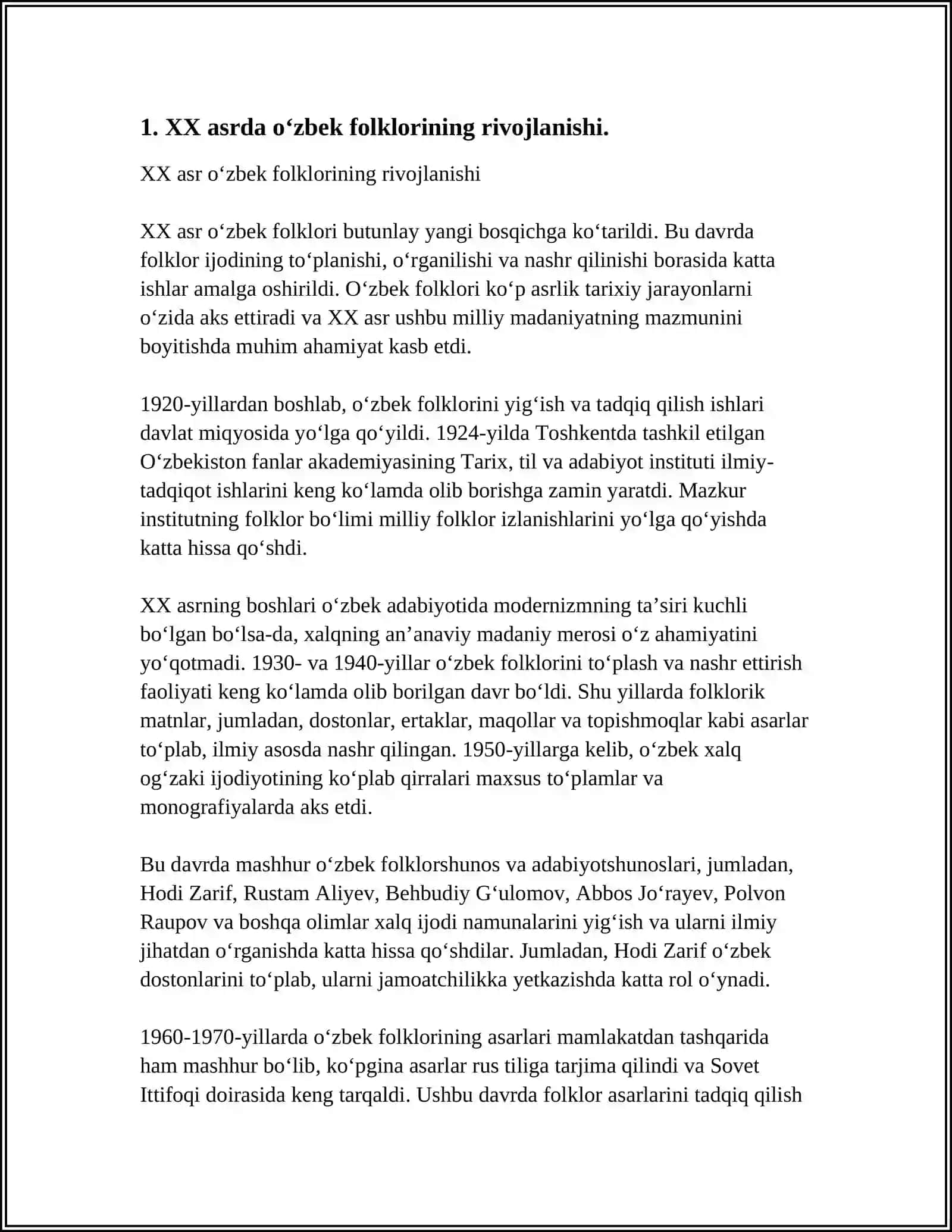 "XX ASR ÕZBEK FOLKLORSHUNOSLIGI ANTALOGIYASI"NI ÕRGANISH 3