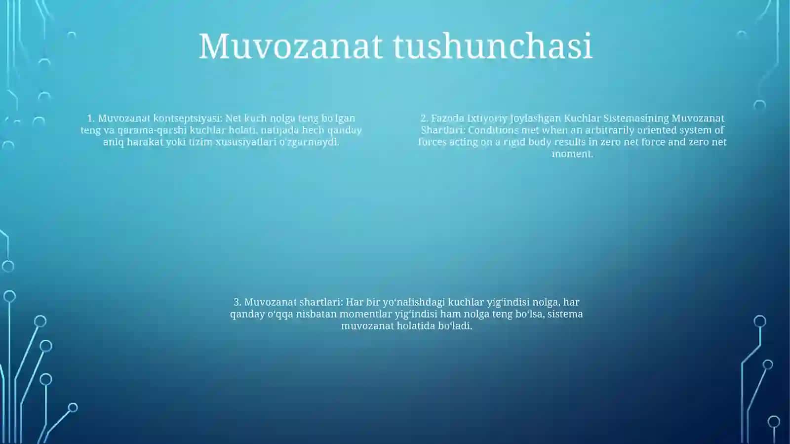 Fazoda Ixtiyoriy Joylashgan Kuchlar Sistemasining Muvozanat Shartlari 3