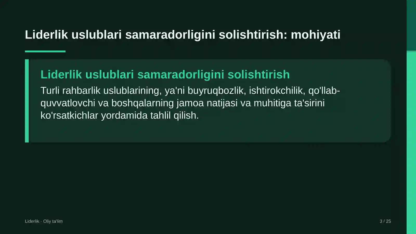 Avtomaktablarda liderlik uslublarining samaradorligini solishtirish 3
