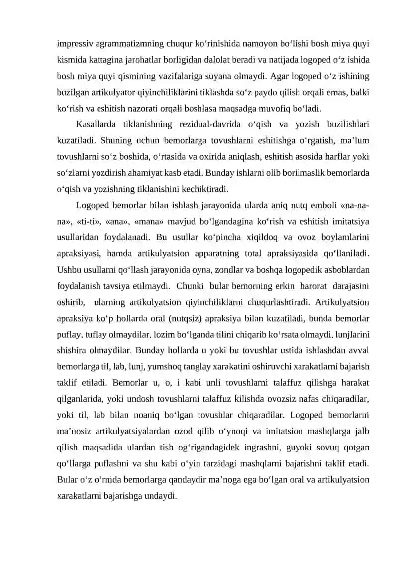 Afferent motor afaziyani bartaraf etishda korreksion-pedagogik ishlar 3