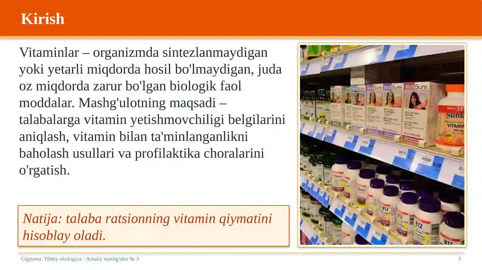 Organizmning vitaminlar bilan ta'minlanganligini o'rganish va baholash 3