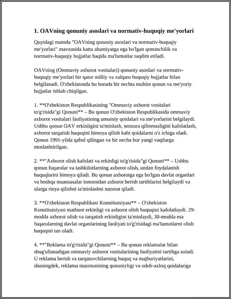 O'zbekiston Respiblikasida Ommaviy Axborot Vositalari Faoliyati 3