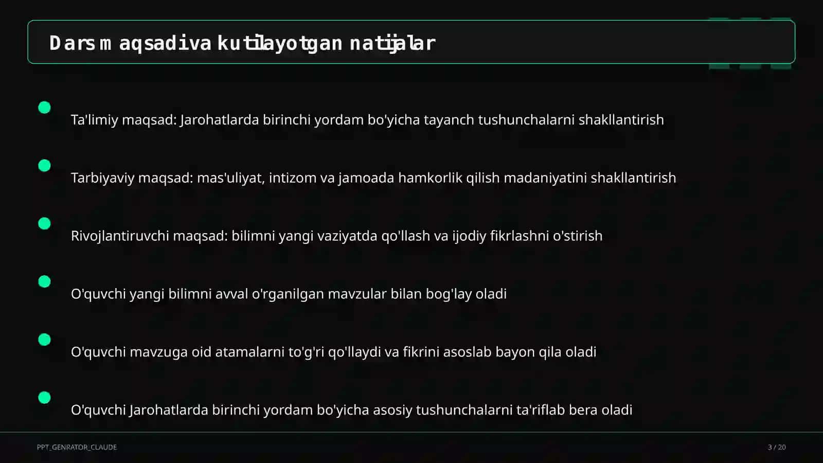 Jarohatlarda birinchi yordam (9-sinf) 3