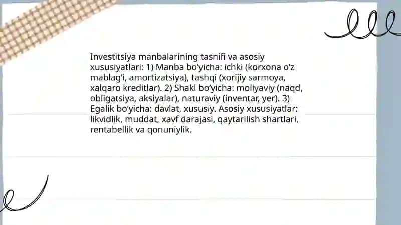 Investitsiya manbalari va ularning tarkibini tahlil qilish 3