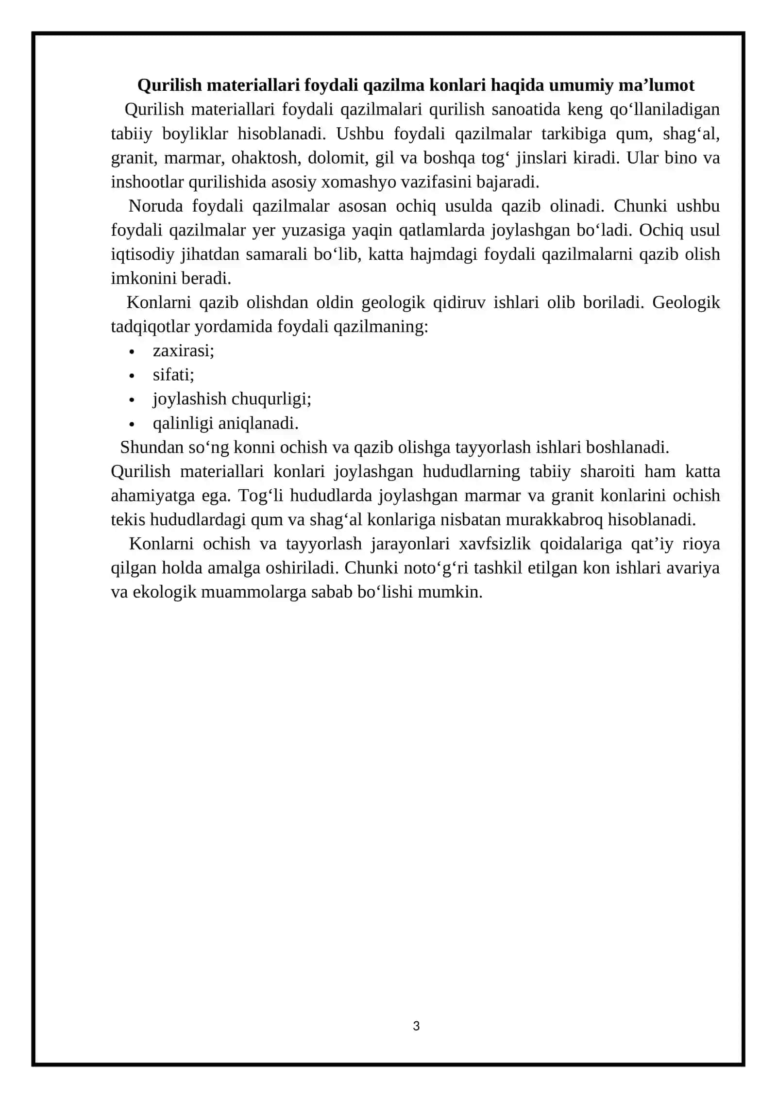 Qurilish materiallari foydali qazilma konlari haqida umumiy ma’lumot 3