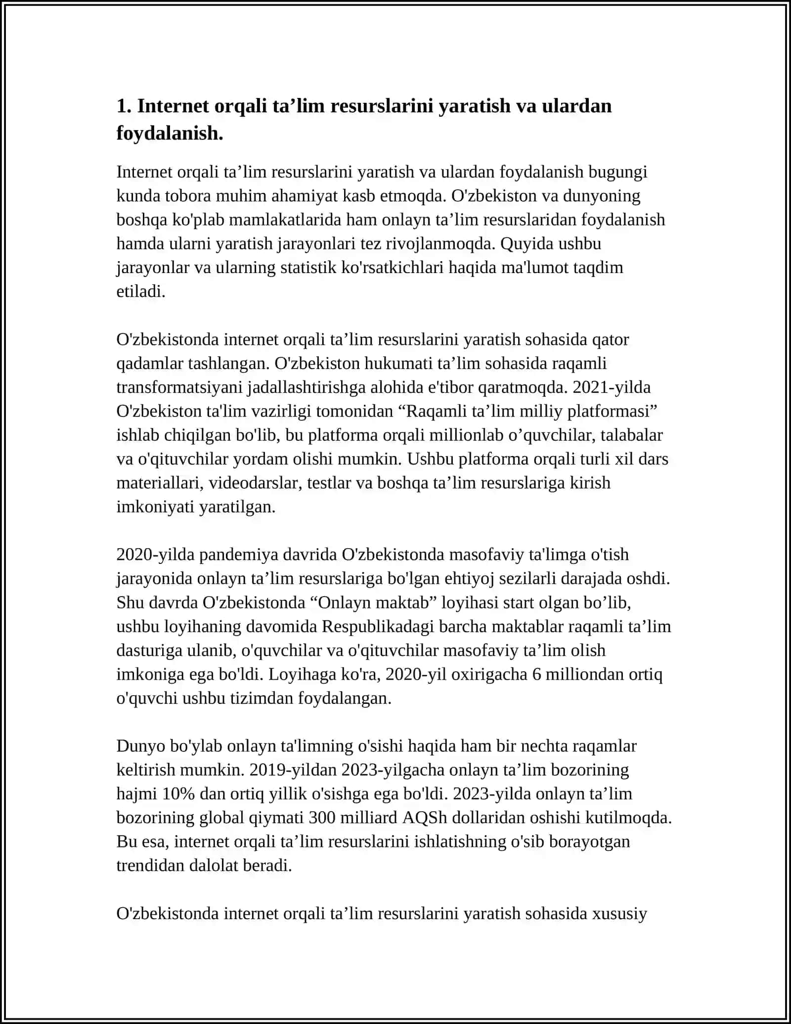 TA’LIM JARAYONINI TASHKIL ETISHDA INTERNET XIZMATIDAN FOYDALANISH 3