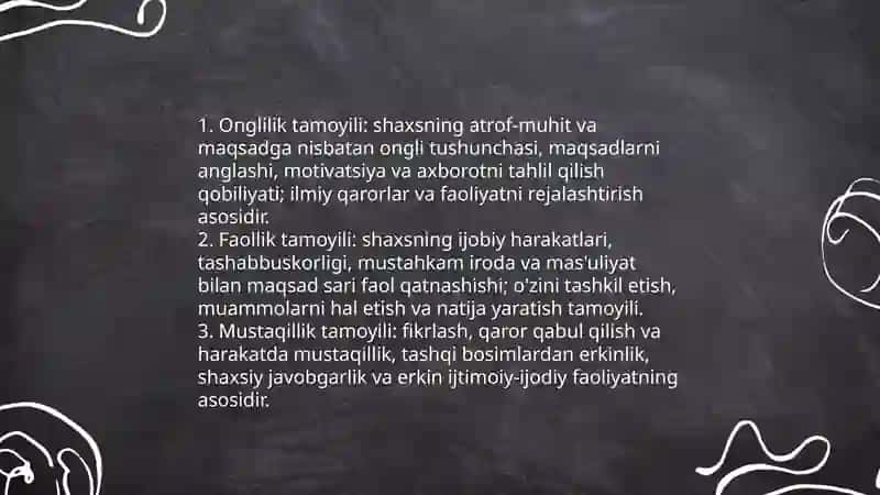 Onglilik,faollik va mustaqillik tamoyili 3