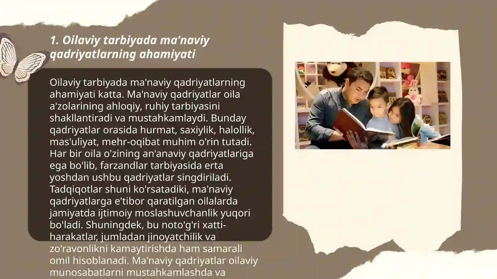 Oilaviy tarbiya jarayonida ma'naviy, axloqiy,aqliy, estetik, jismoniy va mehnat tarbiyasining o'rni 3