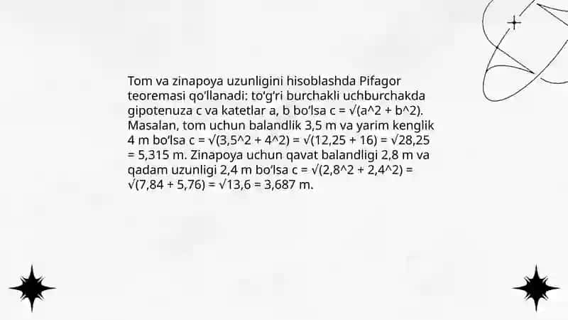 Pifagor teoremasini real hayotdagi tatbiqlari 3