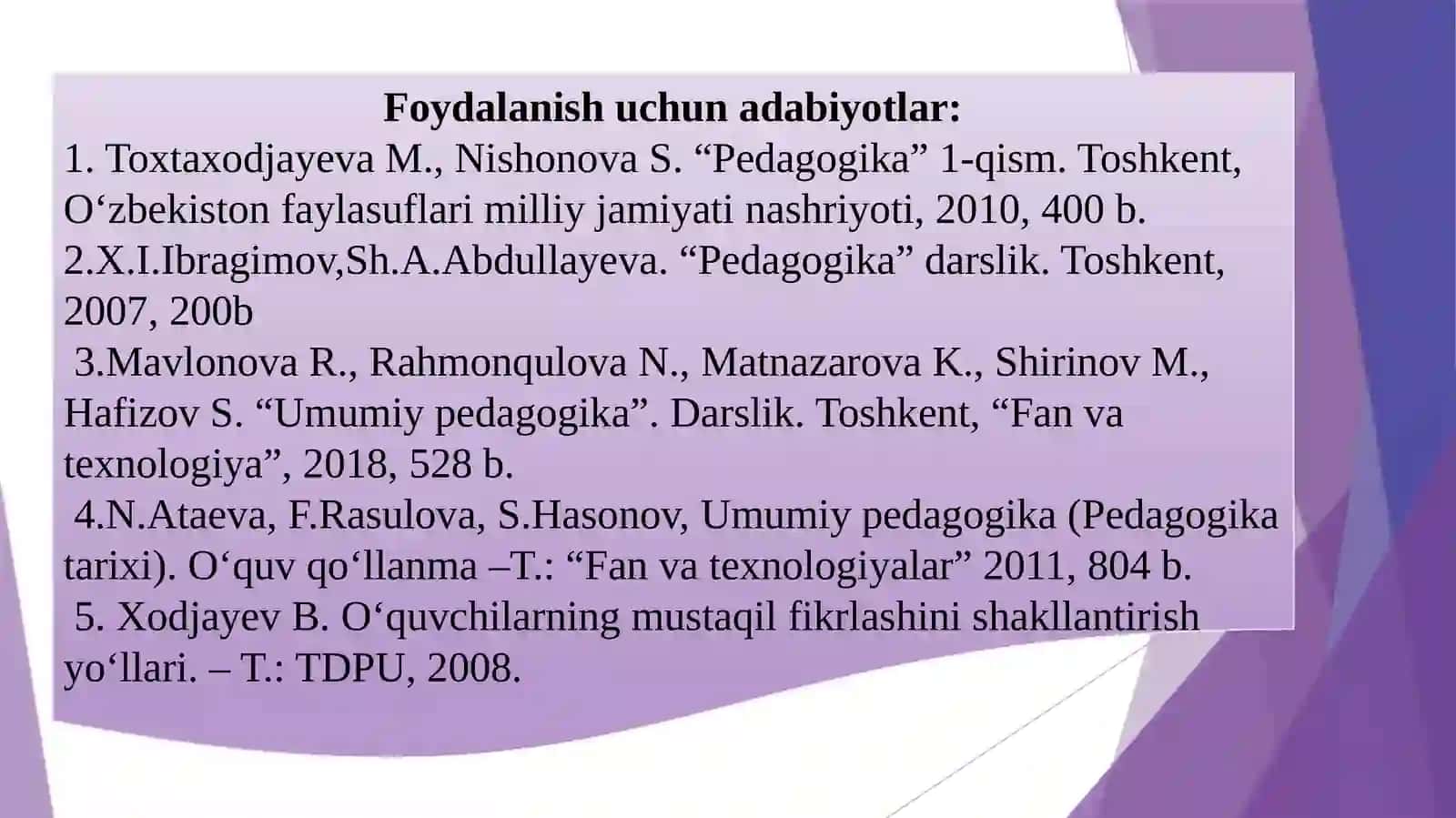 Ishtirokchilarning bilim, koʻnikma va malakalarini diagnostikalash 3