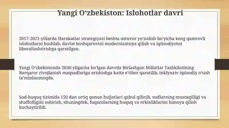 Yangi Oʻzbekiston: Prezident Sh.M. Mirziyoyev rahbarligidagi islohotlar 3