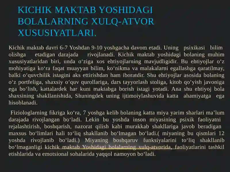 Kichik Maktab Yoshida Psixik Rivojlanish Xususiyatlari 3
