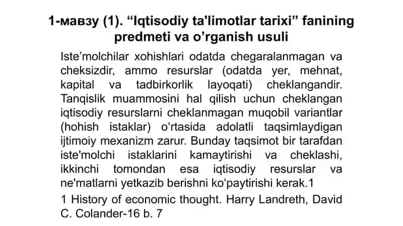 Iqtisodiy ta’limotlar tarixi” fanining predmeti va o’rganish usuli 3