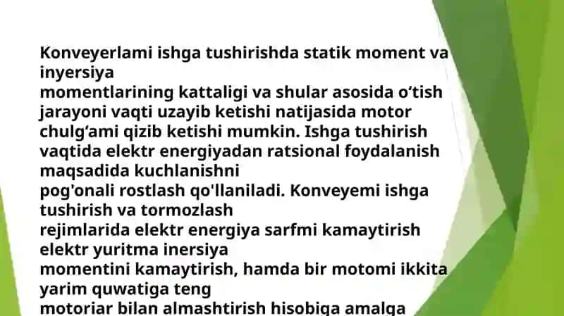Konveyer va nasoslarni ishlatish davomida elektr energiya tejamkorligiga erishish 3