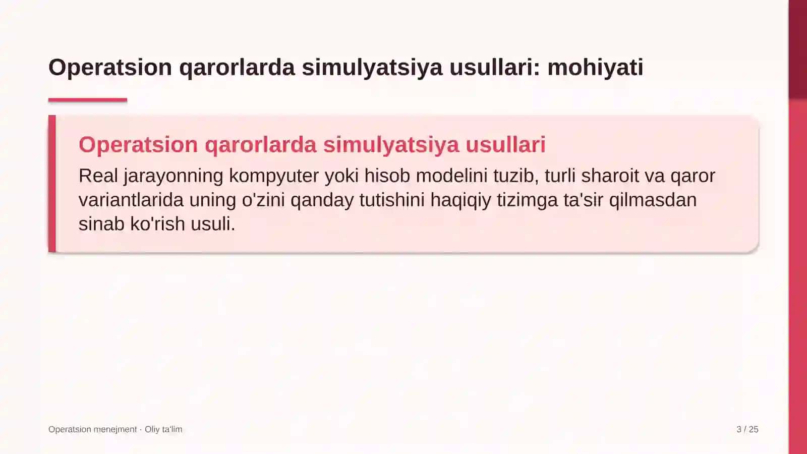umumiy ovqatlanish korxonalarida operatsion qarorlarda simulyatsiya usullarini qo'llash 7102 3