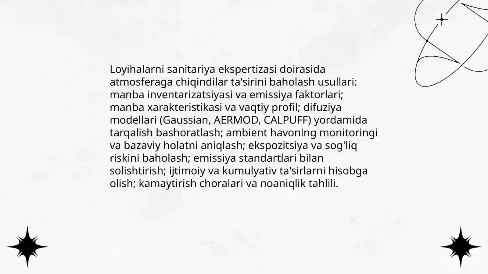 Atmosfera havosini sanoat korxonalari chiqindilari bilan ifloslanishini sanitariya muhofazalashda loyihalarni sanitariya ekspertizasi 3