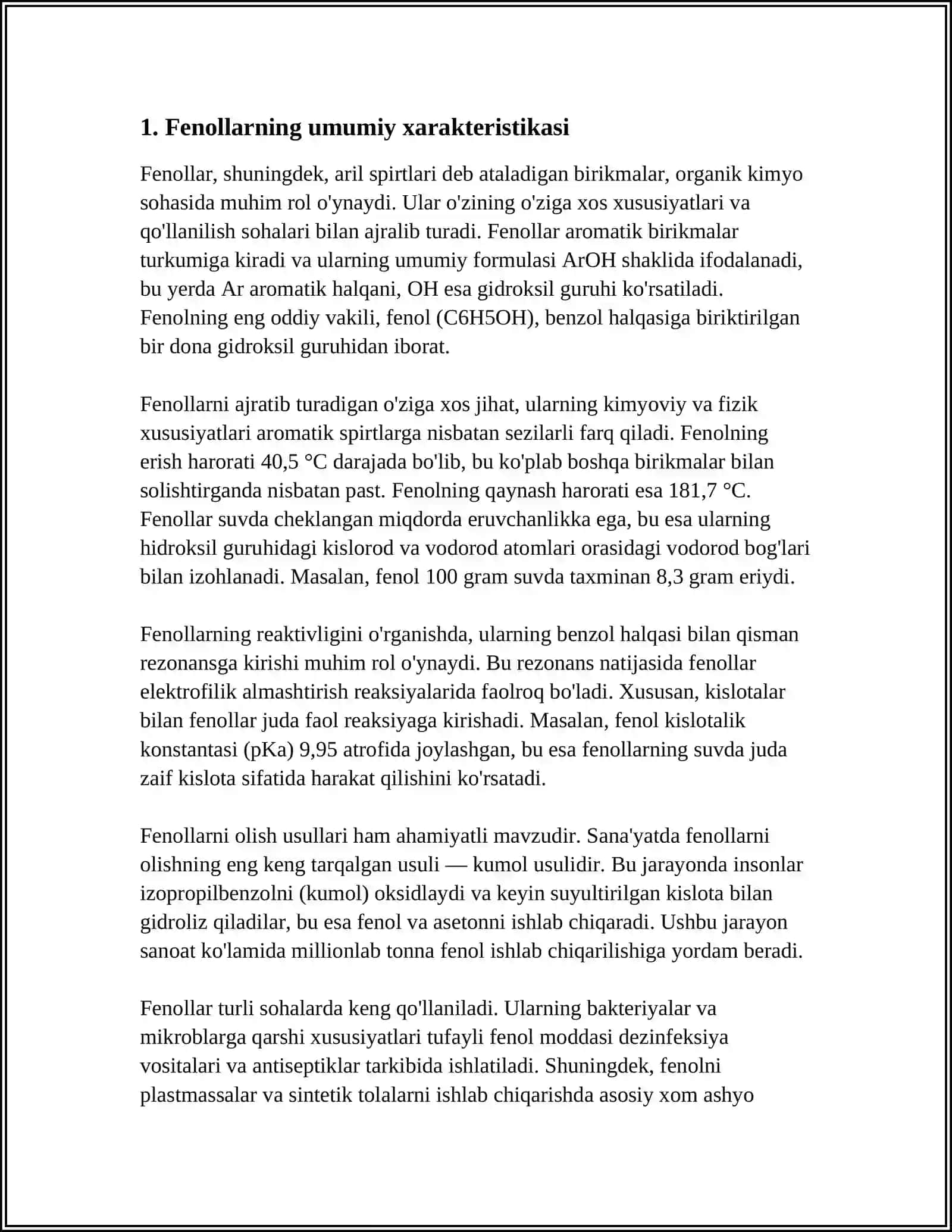 FENOLLARNING OLINISHI VA KIMYOVIY XOSSALARI 3
