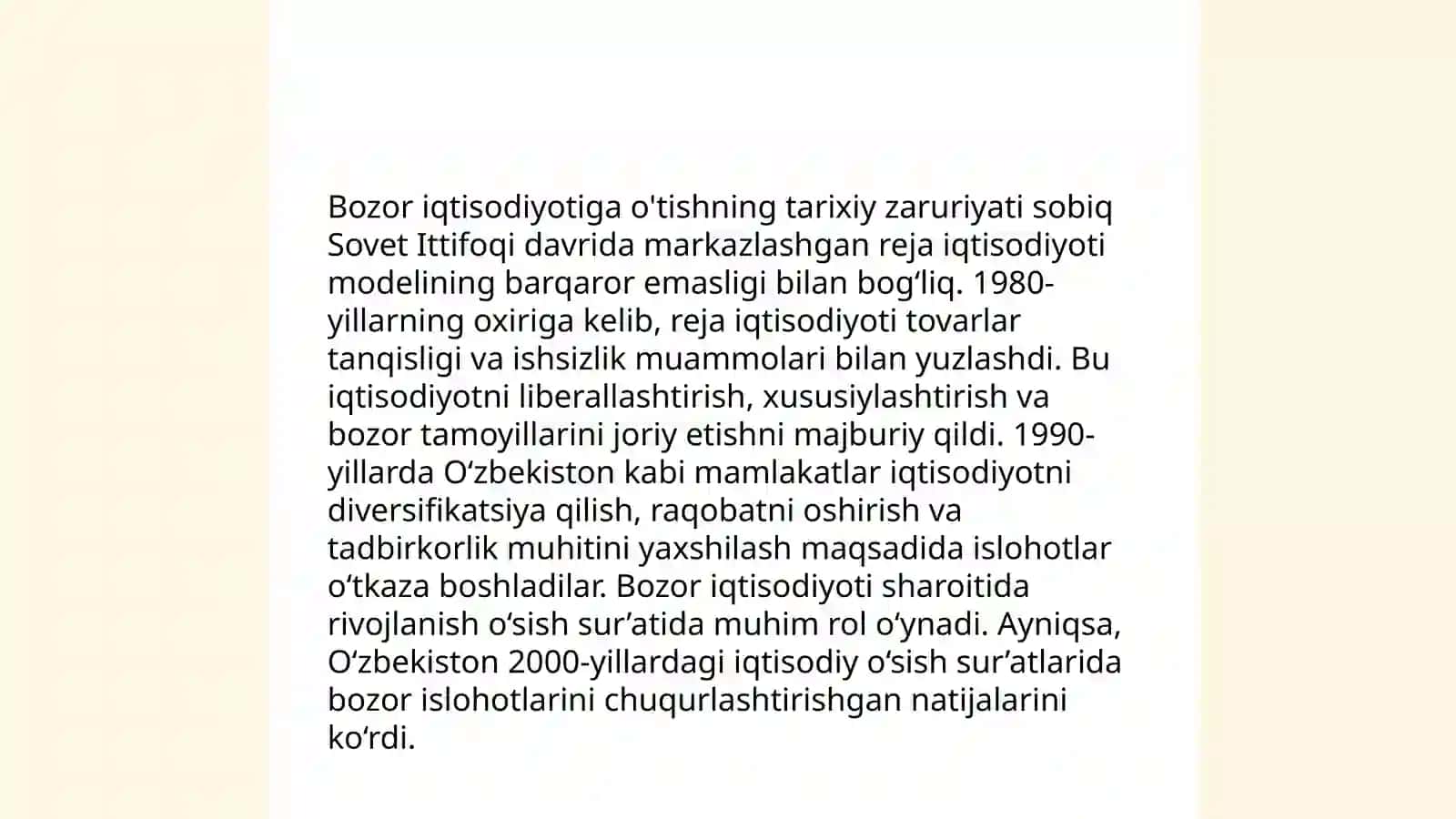 O'zbekistonda bozor iqtisodiyotiga o'tishning zaruriyati va bozor iqtisodiyotining hozirgi holati 3