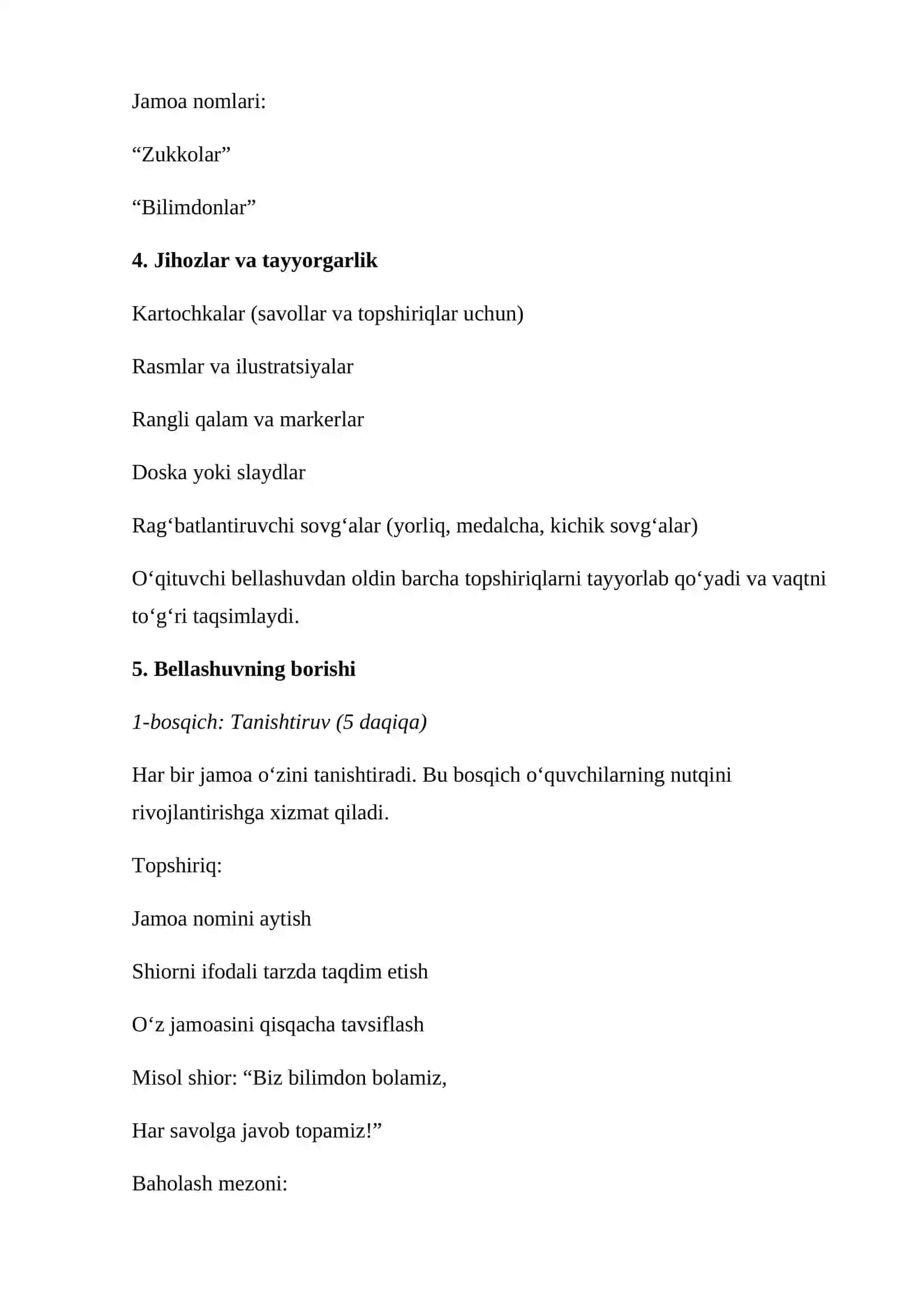 2-sinfda bellashuvlarning mazmuni va ularni tashkil etish usullariga topshiriqlar tizimini ishlab chiqish 3
