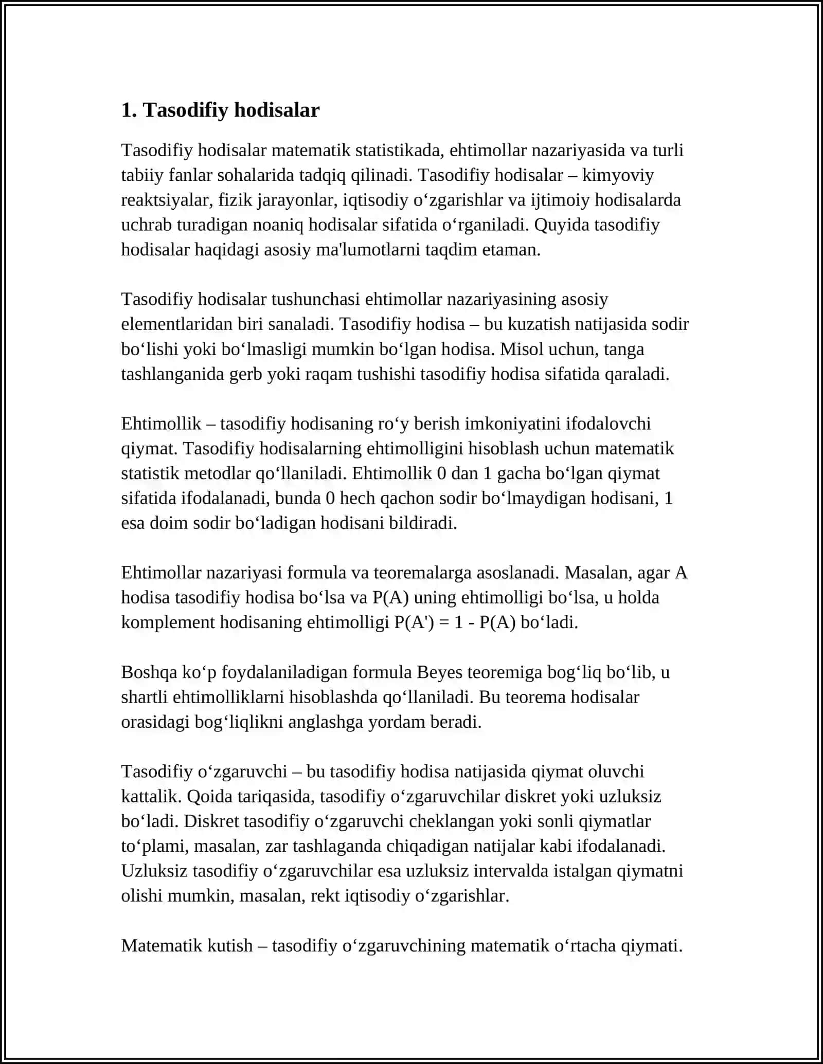EKONOMETRIKADA EHTIMOLLAR NAZARIYASINING VA MATEMATIK STATISTIKANING ASOSIY TUSHUNCHALARI 3