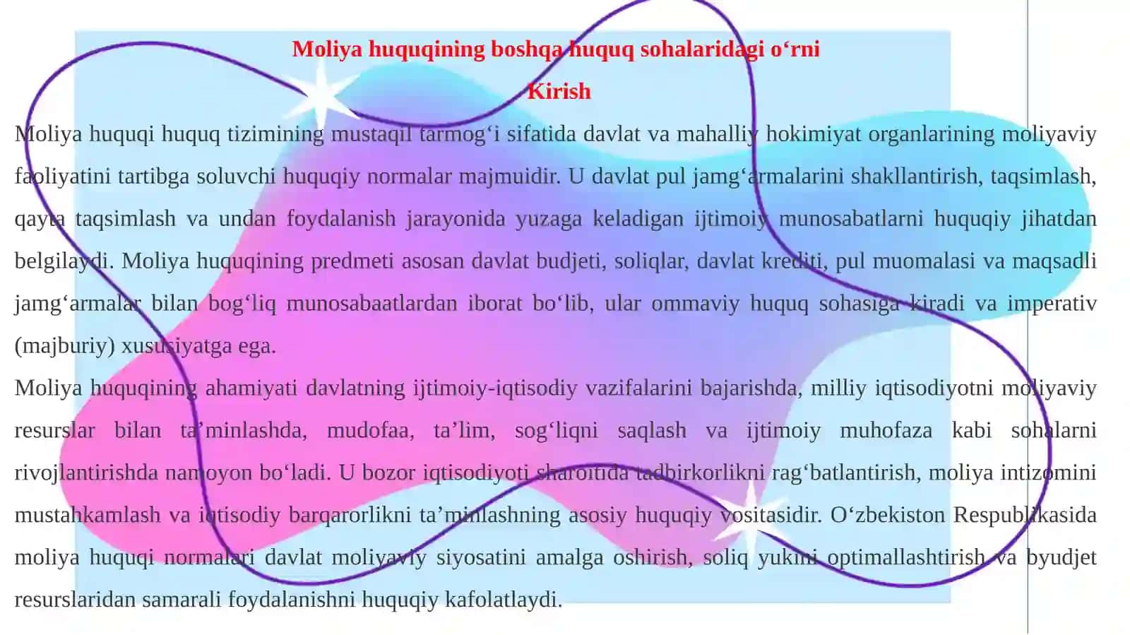 Moliya huquqining boshqa huquq sohalaridagi o'rn 3