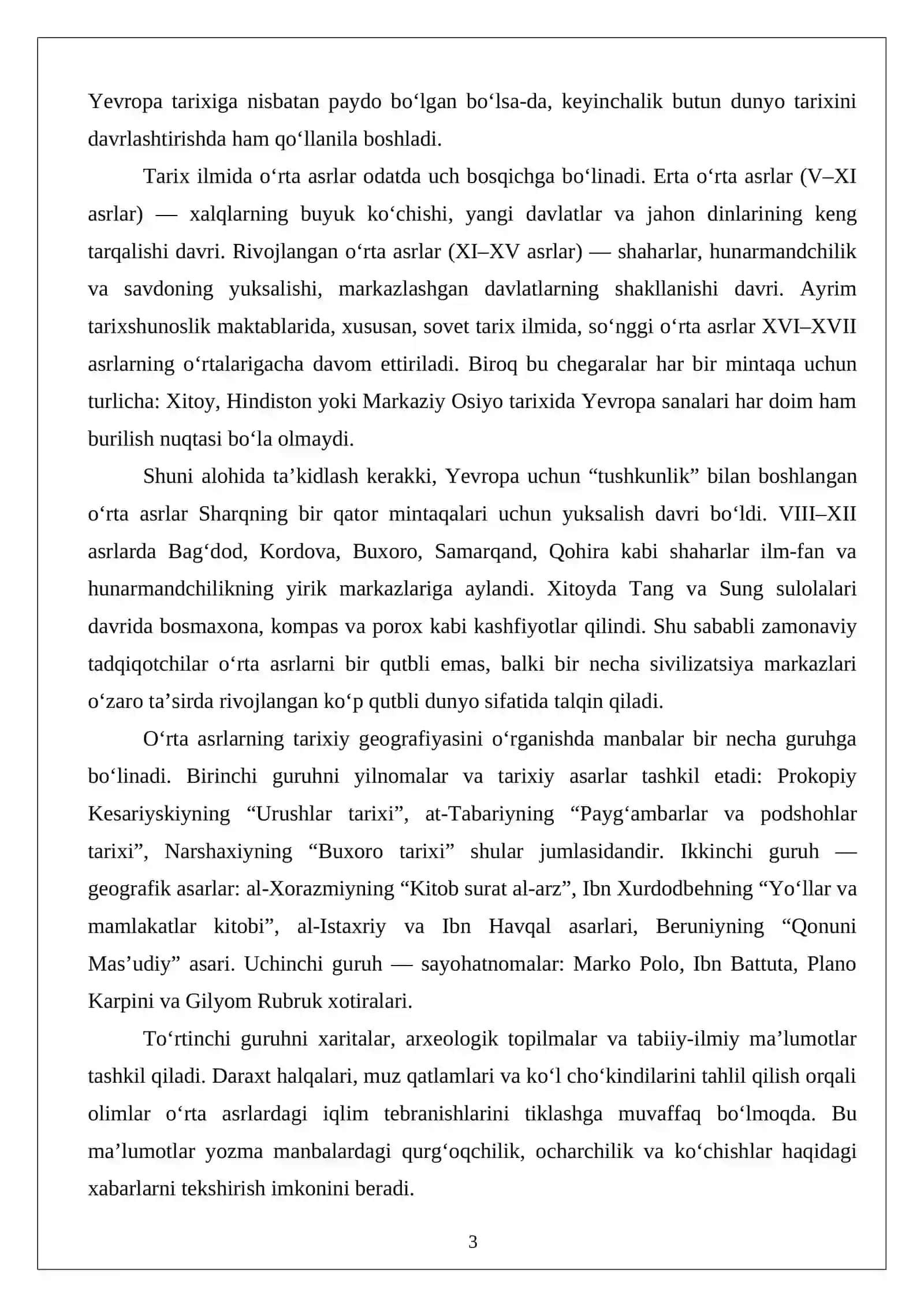 O‘rta asrlarda jahon taraqqiyotining umumiy taraqqiyoti 3
