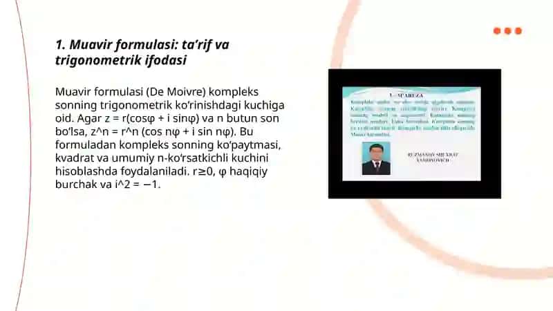 Muavir formulasi kompleks sondan ildiz chiqarish 3