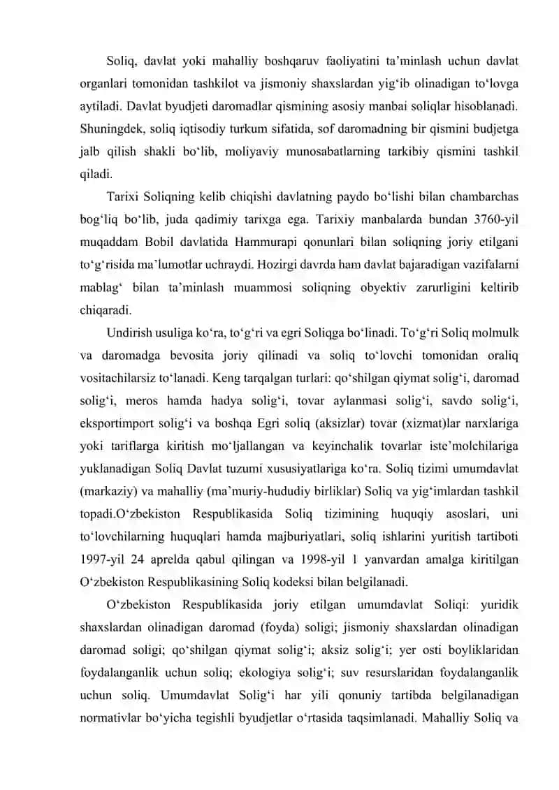 SOLIQLARNING UMUMIY BELGILARI. SOLIQLARNING DAVLAT BYUDJETI DAROMADLARIDAGI O‘RNI 3