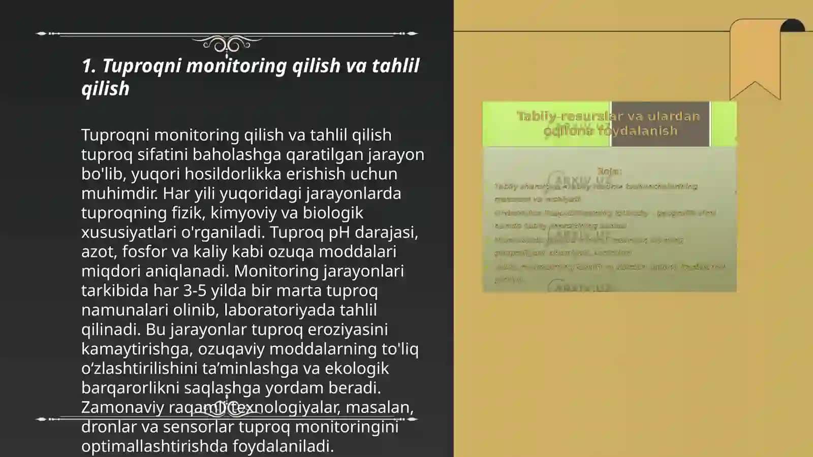 Tuproq yer resurslarini yaxshilash foydalanish holati va unumdorligini oshirish 3