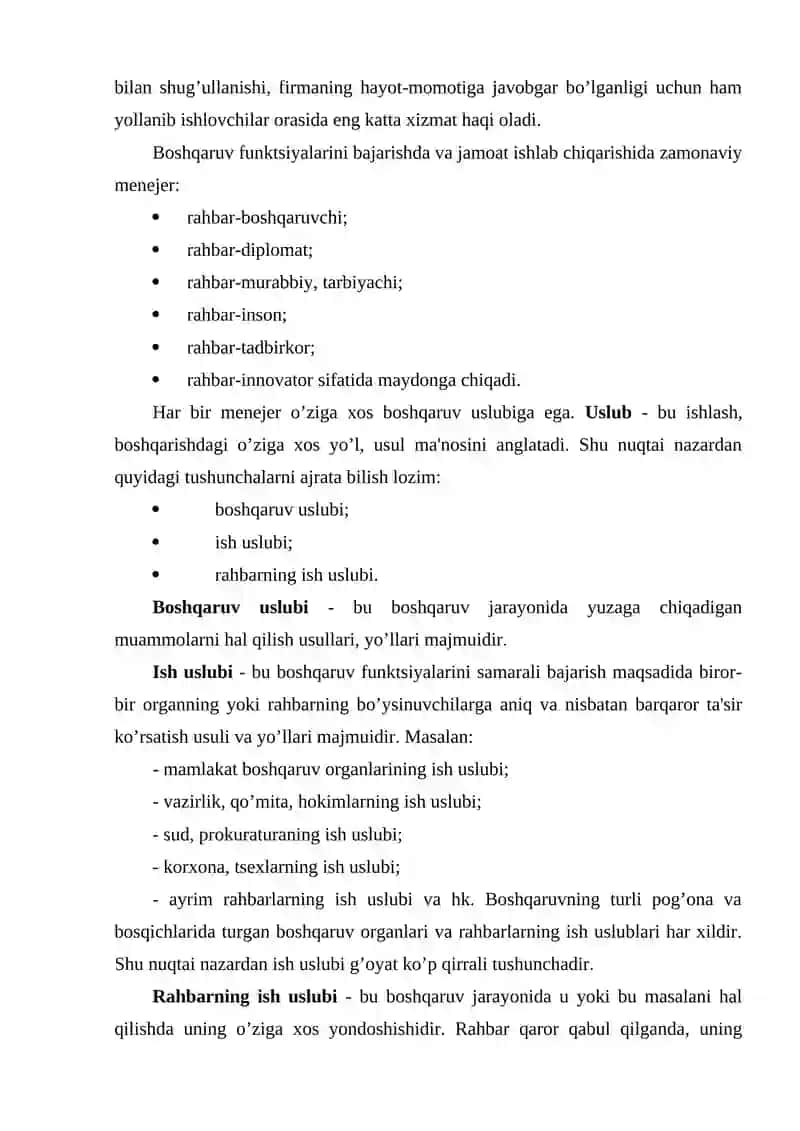 Menejerni rahbarlik uslubi va boshqarishdagi o’rni 3
