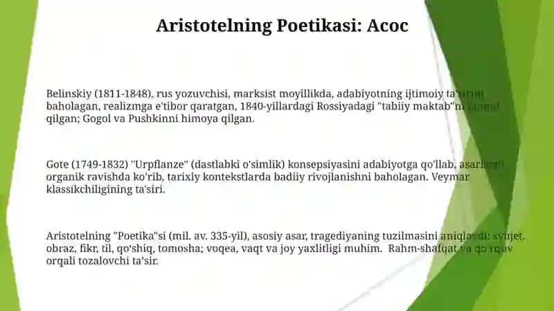 Arastu,Gyote Belinskiylarning adabiyotshunoslik haqidagi qarashlari 3