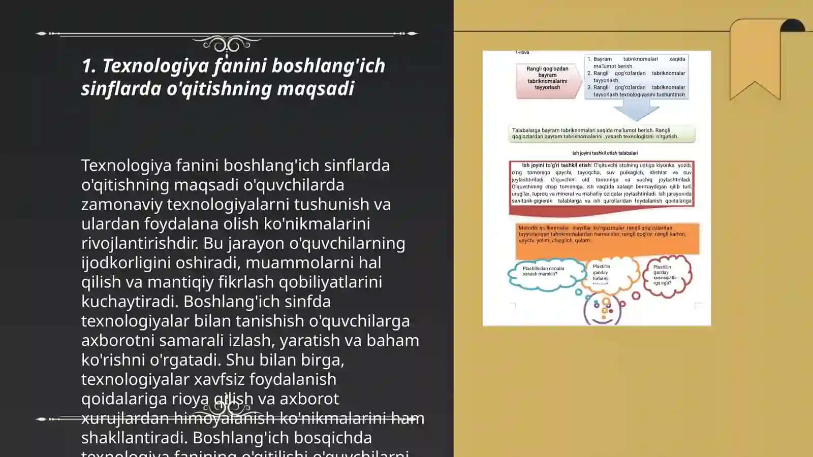 Boshlangʻich sinflarda texnologiya fanini mazmuni maqsadi va vazifalarini oʻrganish va har xil turdagi narsalarni yasashni oʻrgatish 3