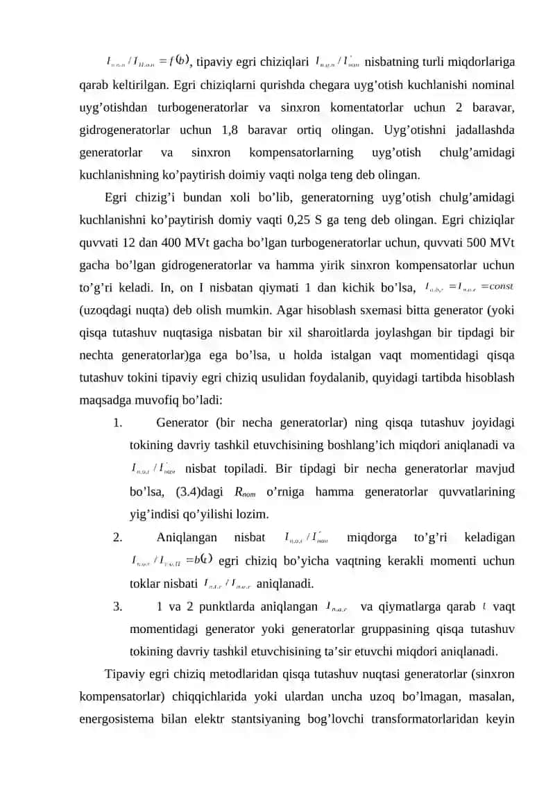 Qisqa tutashuv o’tkinchi jarayonining istalgan momentidagi vaqti uchun toklarni aniqlash 3