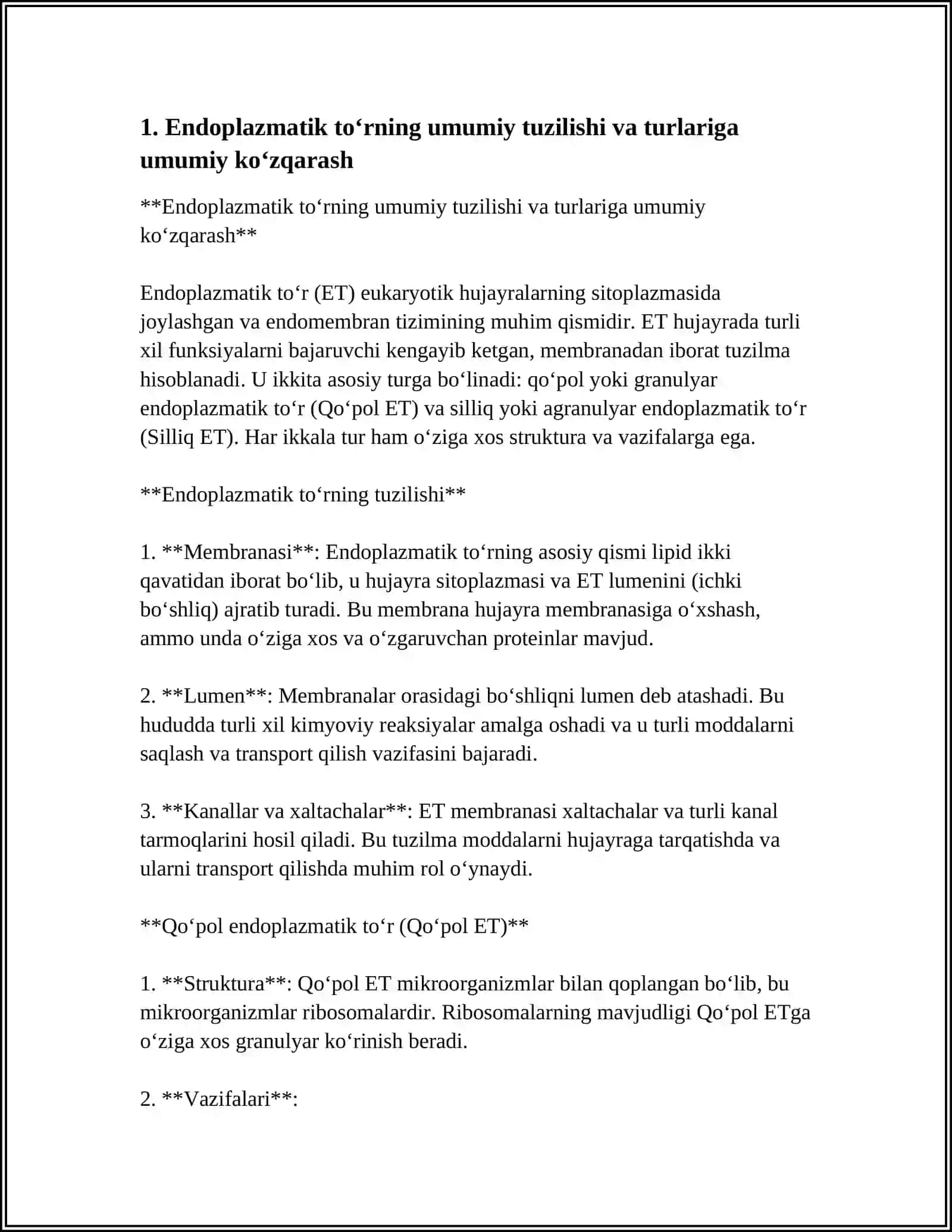 Endoplazmatik Toʻr va Golji Aparatining Tuzilishi va Vazifalari 3