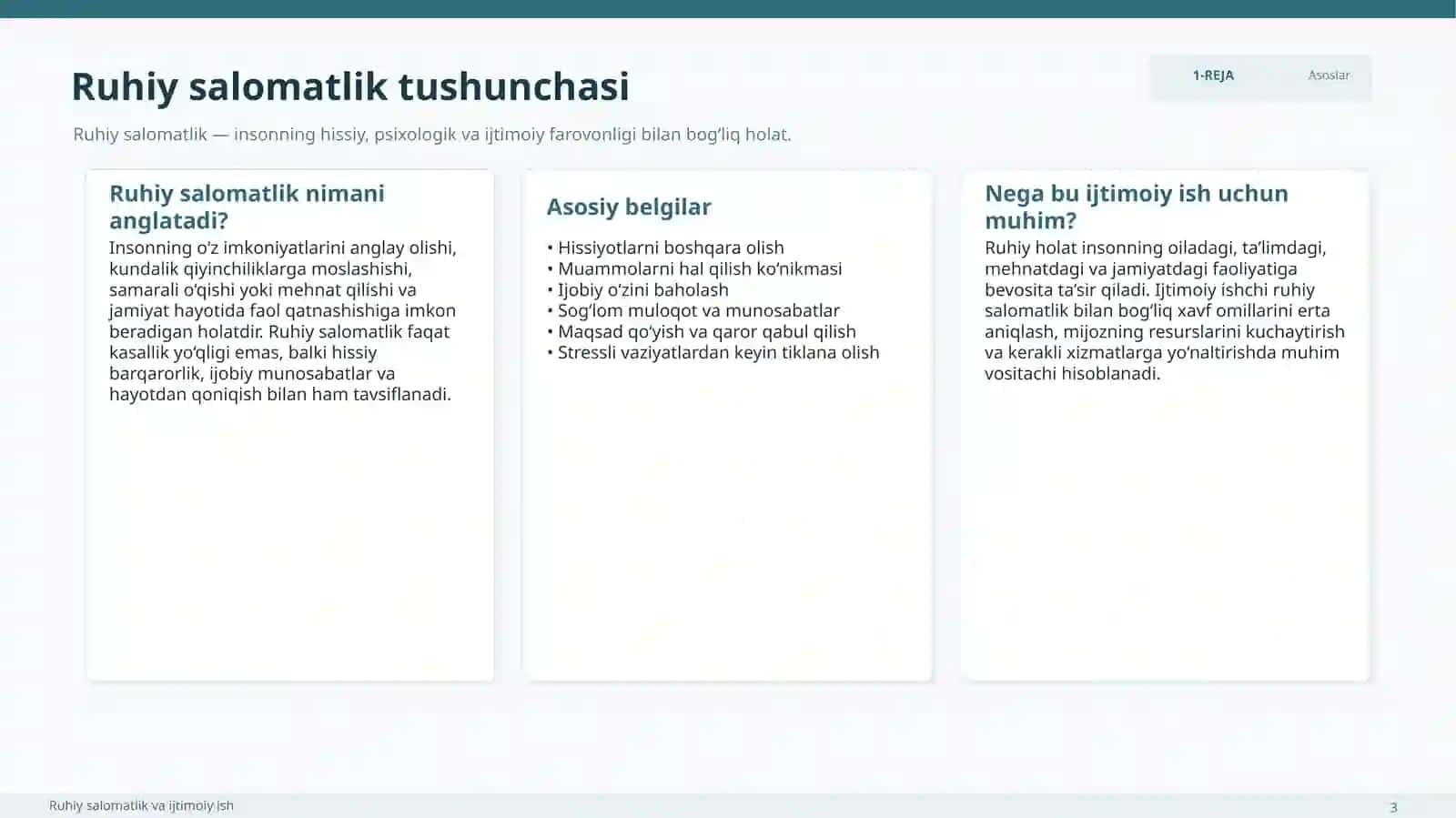 Ruhiy Salomatlik va Ijtimoiy Ish 3