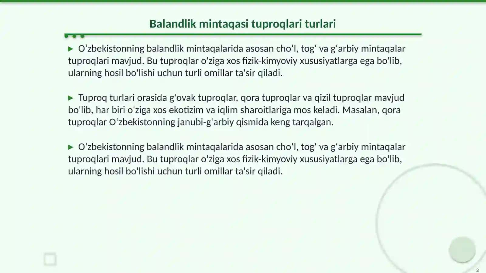 Oʻzbekistonning balandlik mintaqasi tuproqlari joylashuvi geografiyasi 3