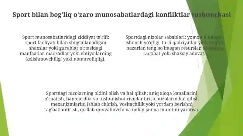 Sportga Oid OʻZaro Munosabatlarda Nizolar Tushunchasi 3