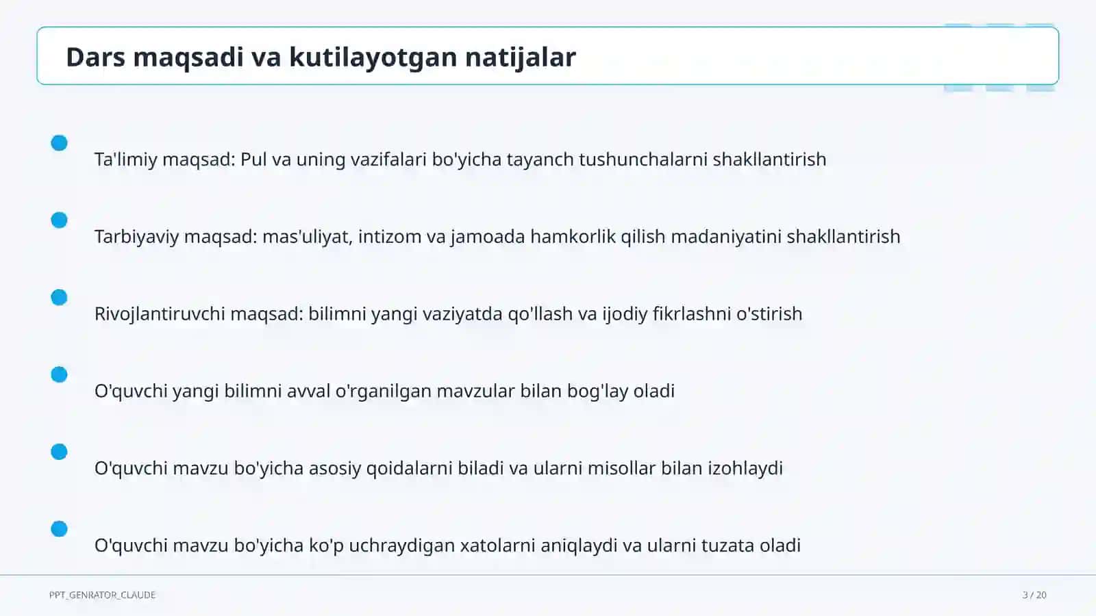 Pul va uning vazifalari (9-sinf) 3
