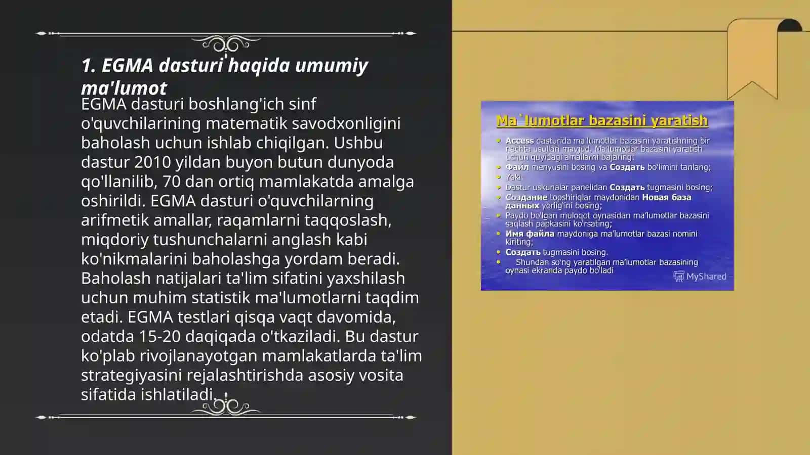 EGMA xalqaro baholash dasturi haqida taqdimot qilish 3