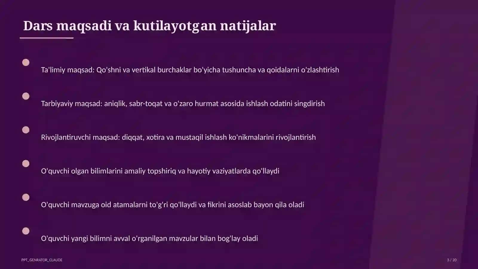 Qo'shni va vertikal burchaklar (7-sinf) 3