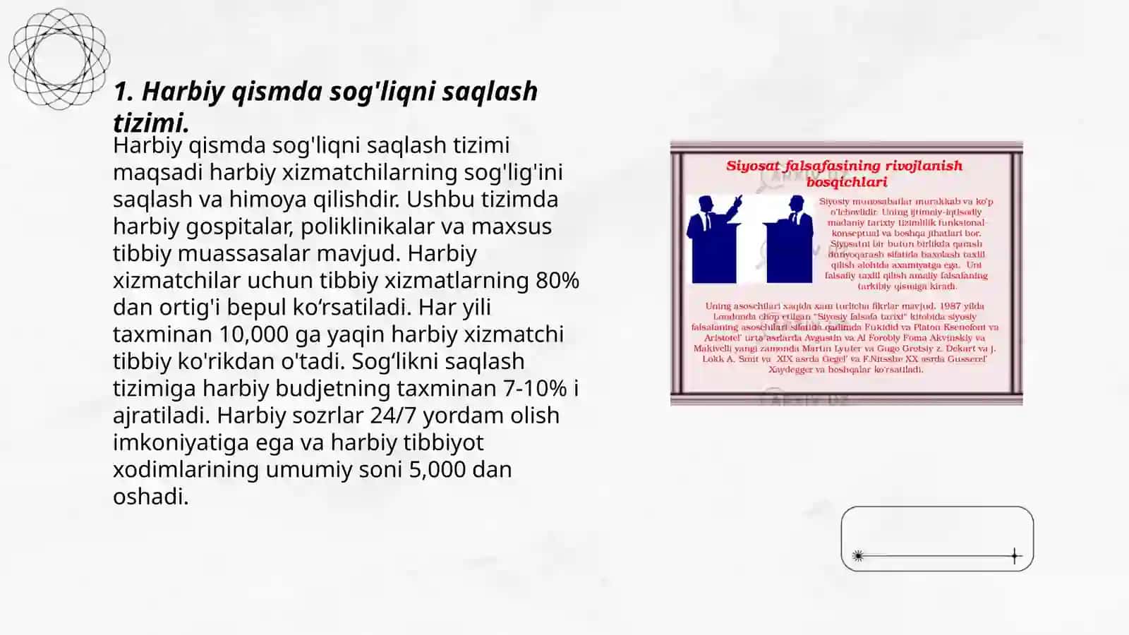 Harbiy qismda davolash profilaktika tadbirlarining siyosiy xilma-xilligi 3