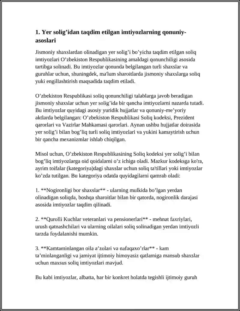 JISMONIY SHAXSLARDAN OLINADIGON YER SOLIG’DAN TAQTIM ETILGAN SOLIQ IMTIYOZLARI 3